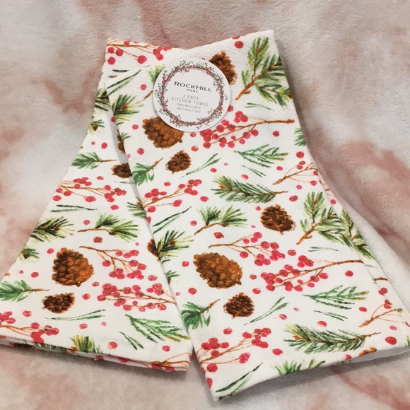 Rockhill Home Pine & Berries Christmas Holiday Kitchen Towel Set of 2 NWT cotton - Picture 1 of 9